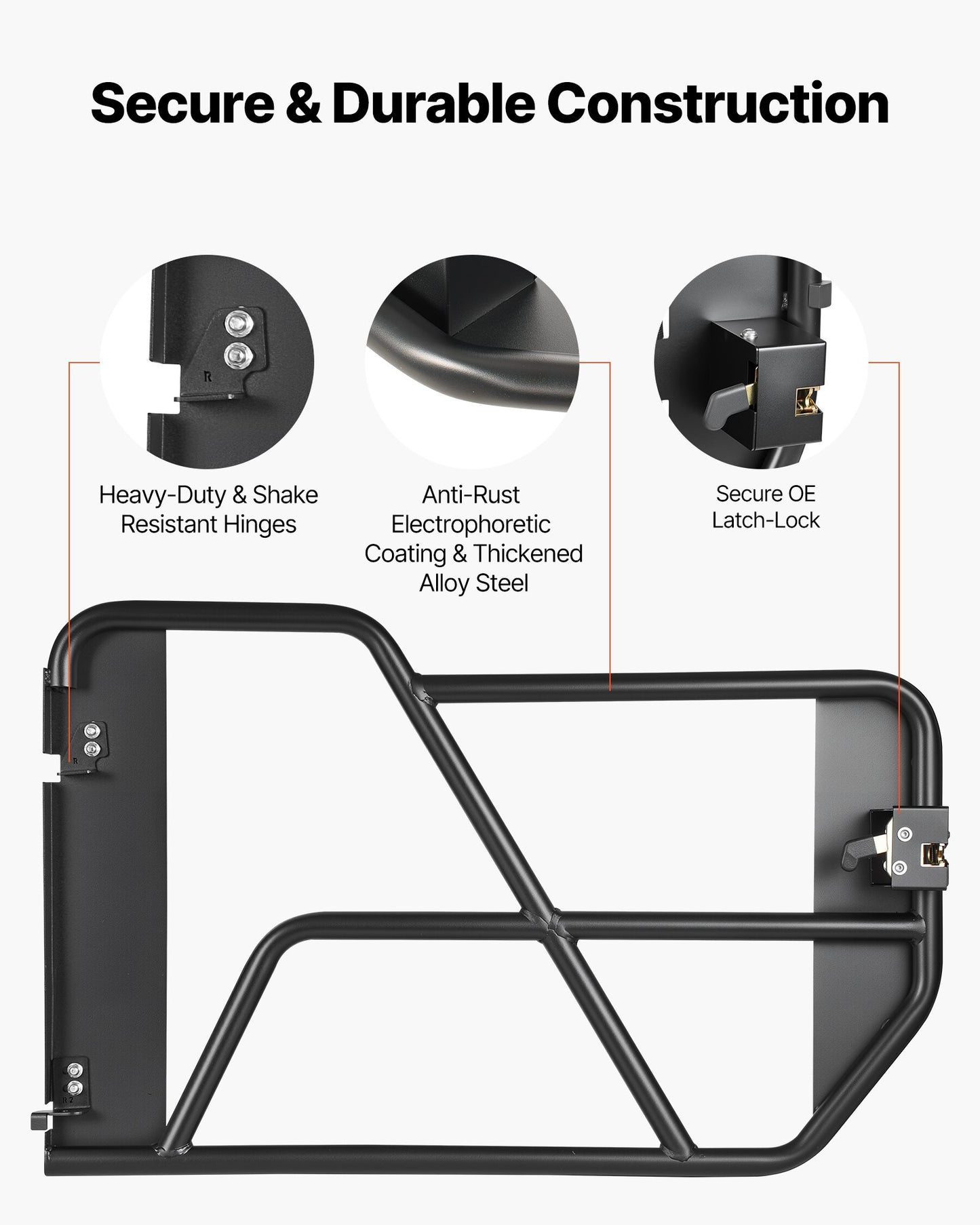 Off-Road Tube Doors for 2021-2026 Ford Bronco - Steel Half Doors with Heavy-Duty Hinges