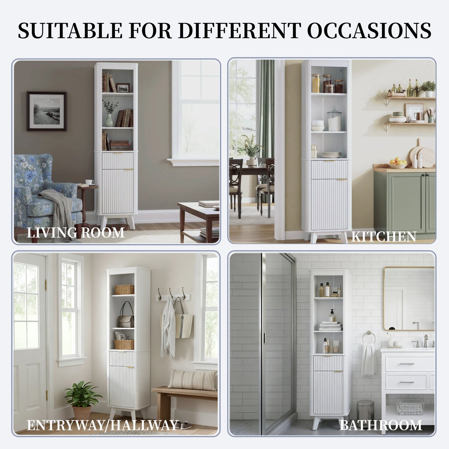 68" Tall Bathroom Storage Cabinet with Adjustable Shelves & Drawer - White