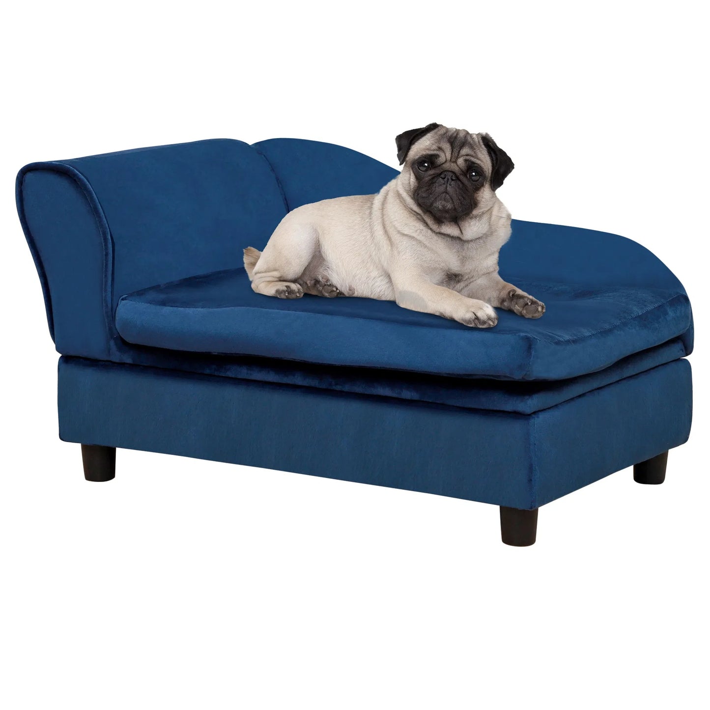 Pet Sofa Bed with Storage and Cushy Foam Cushion - Blue