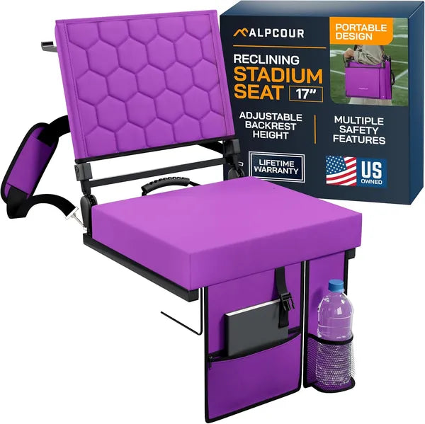 Folding Reclining Stadium Seat with Back Support - Purple