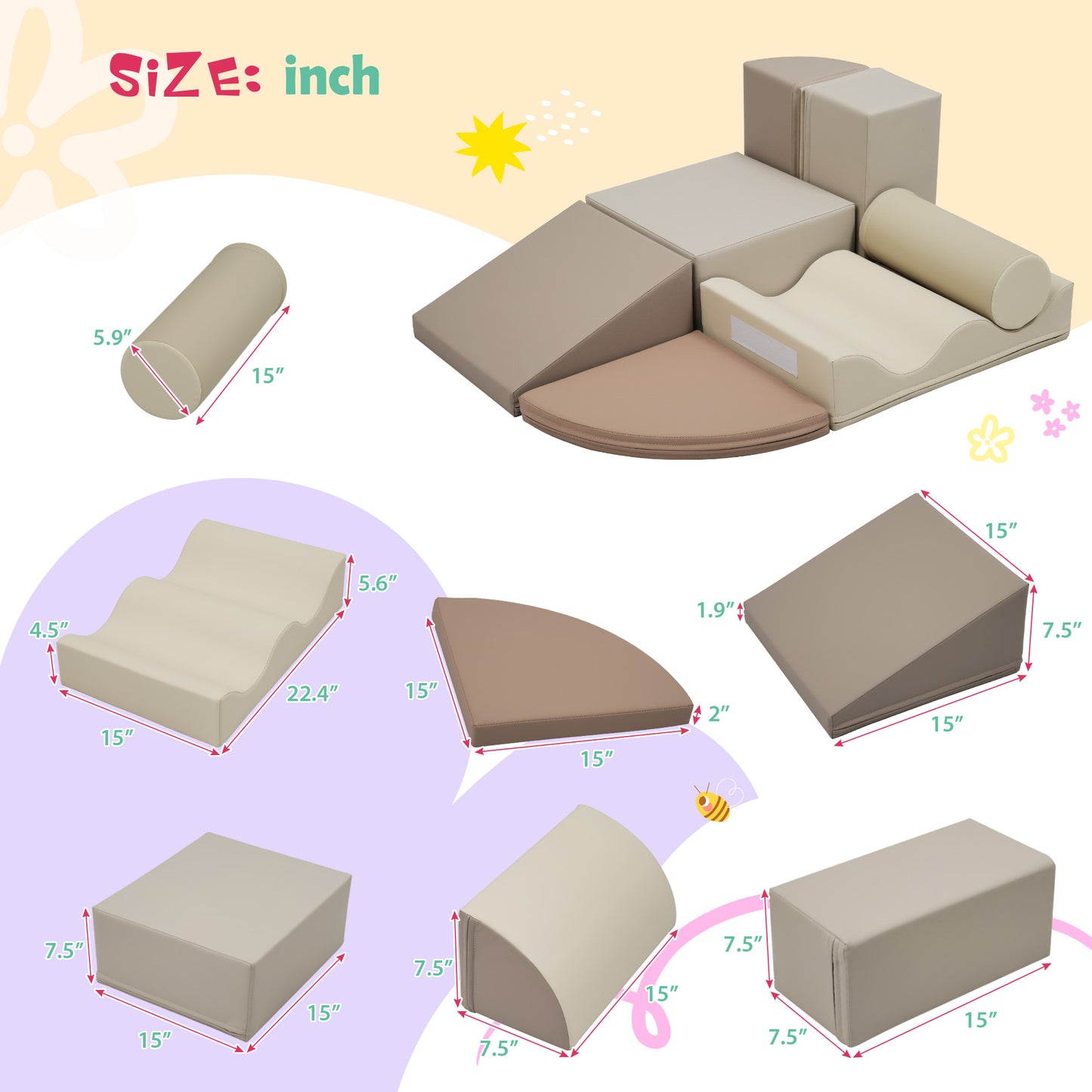 7-Piece Soft Foam Climbing Play Set for Toddlers - Colorful