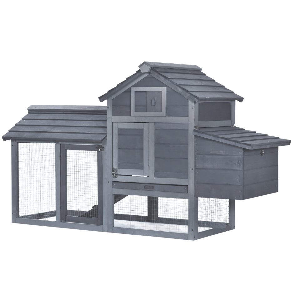 Outdoor Wooden Chicken Coop Kit Gray Enclosed House with Ventilation - 59 Inch