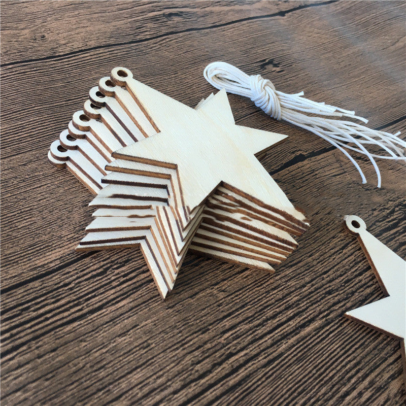 Wooden Christmas Hanging Decorations Set - Hand-Carved Festive Ornaments
