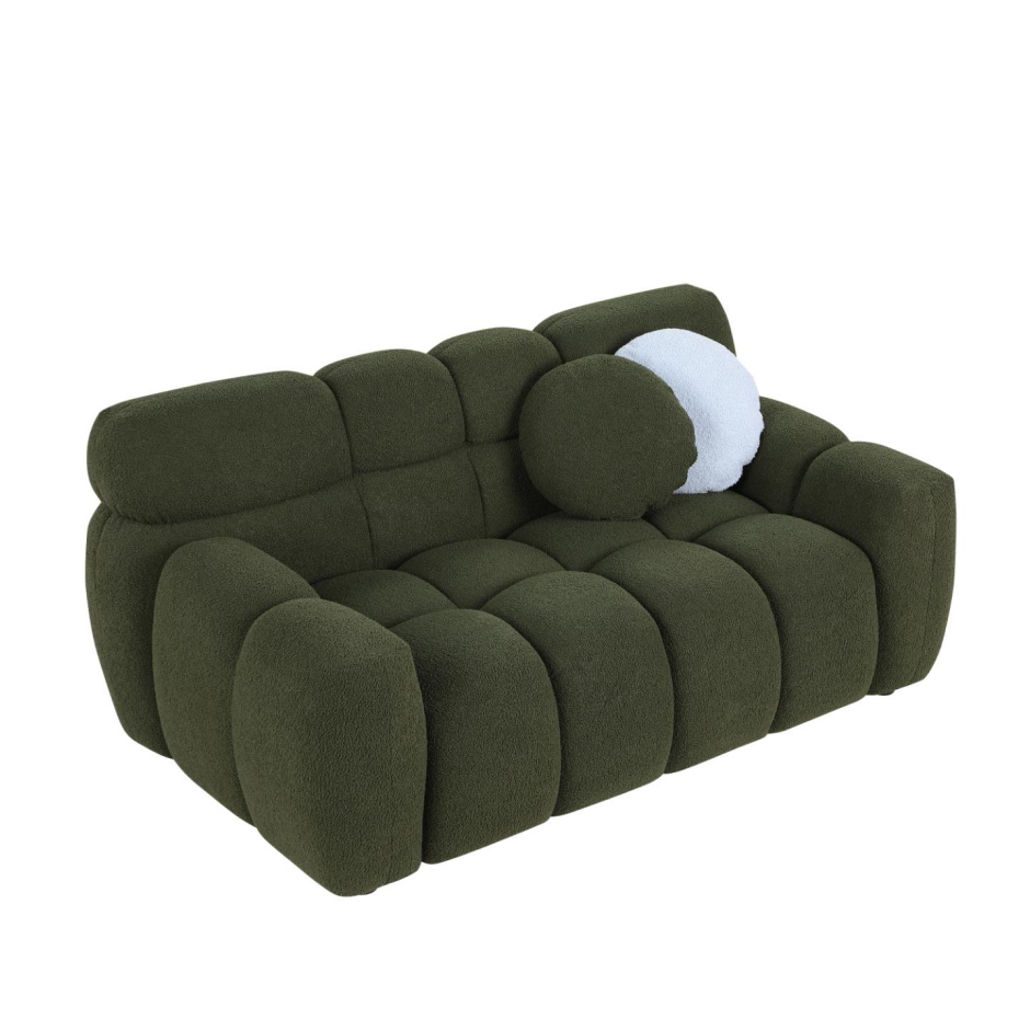 Olive Green Boucle Sofa - 2 Seater for Living Room