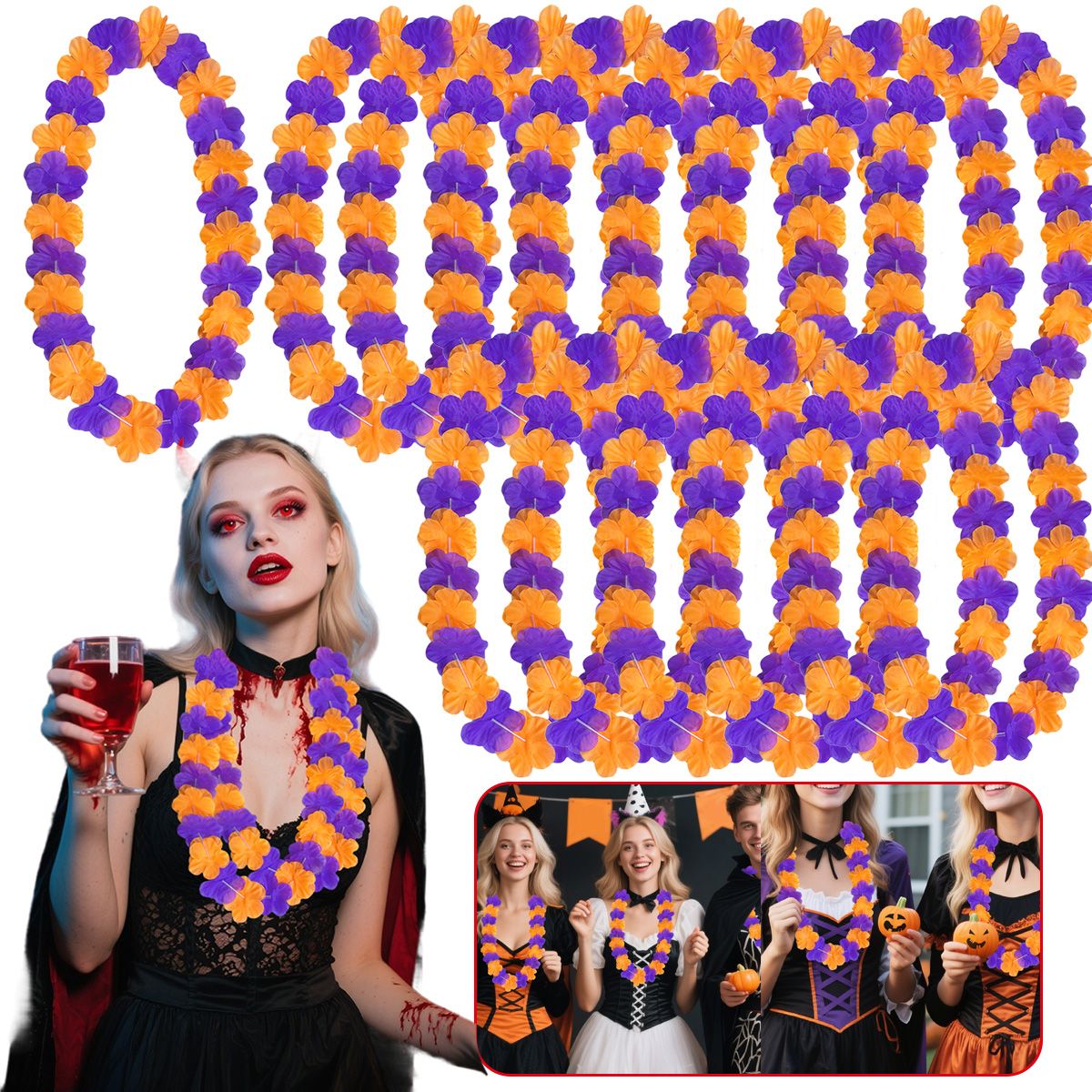 24 Pcs Halloween Flower Leis - Tropical Luau Party Decorations