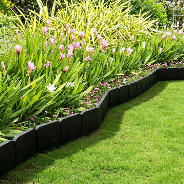 Plastic Lawn Edging Set - Interlocking Garden Border for Flower Beds & Walkways, 20 Pieces, 16ft