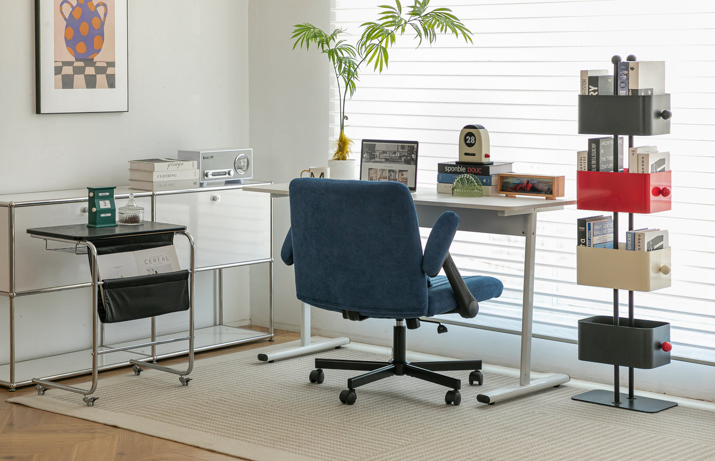 Blue Modern Linen Criss Cross Armrest Office Chair
