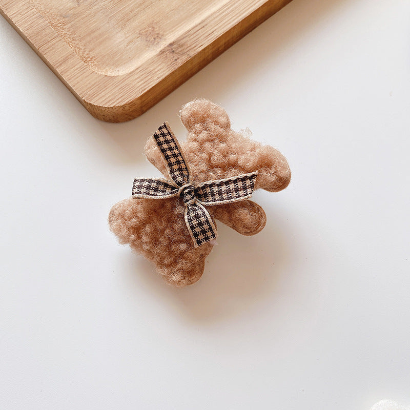 Kids Plush Bear Hair Clips Set - Autumn Winter Colorful Hair Accessories