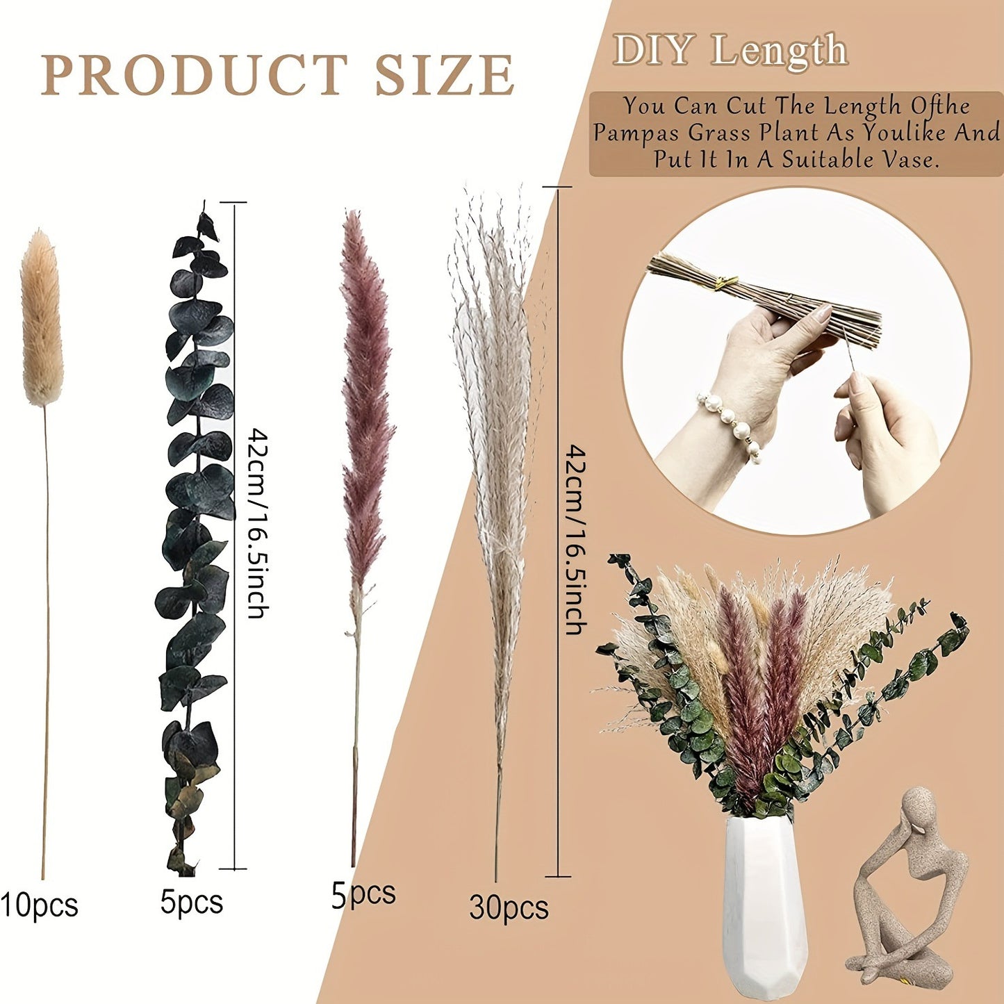 Dried Flower Bouquet - Preserved Grass Flower Arrangement for Home Decor