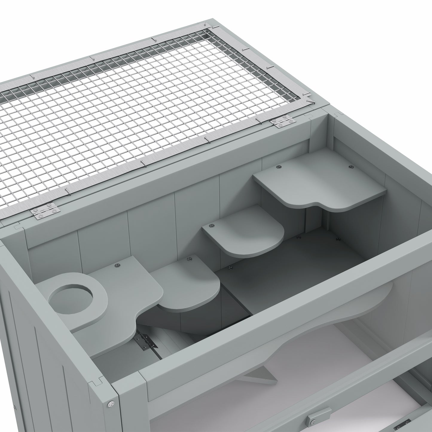 2-Level Hamster Cage with Openable Roof and Shelves - Gray, 660x160x455 mm