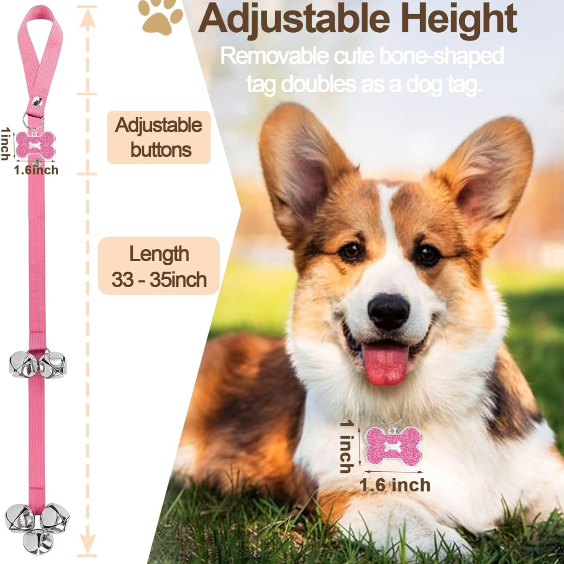 Dog Training Bell Set for Puppies - 2 Pack Paw Print Soundable Door Bells for Potty & Obedience