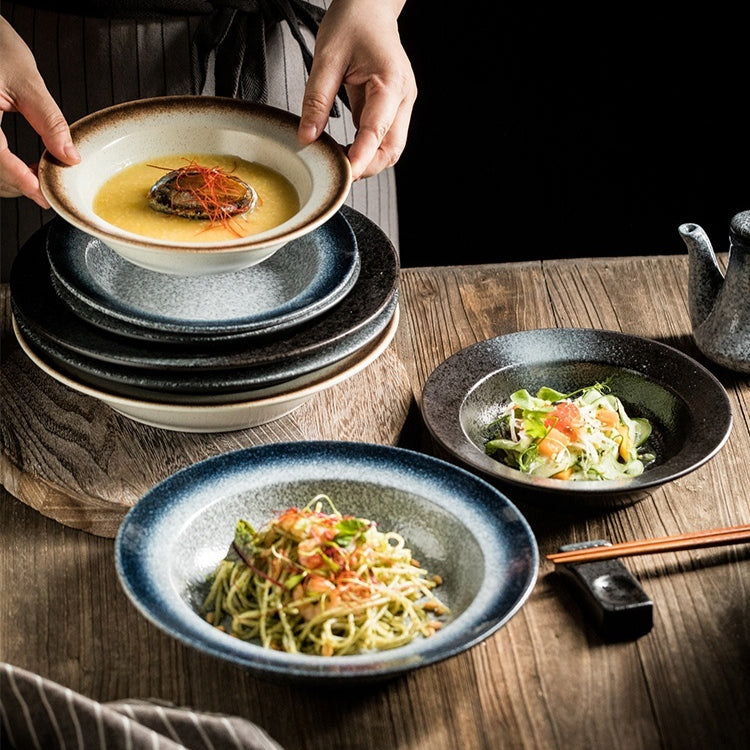 Ceramic Flat Plate with Straw Hat Design - Household Dinnerware Set