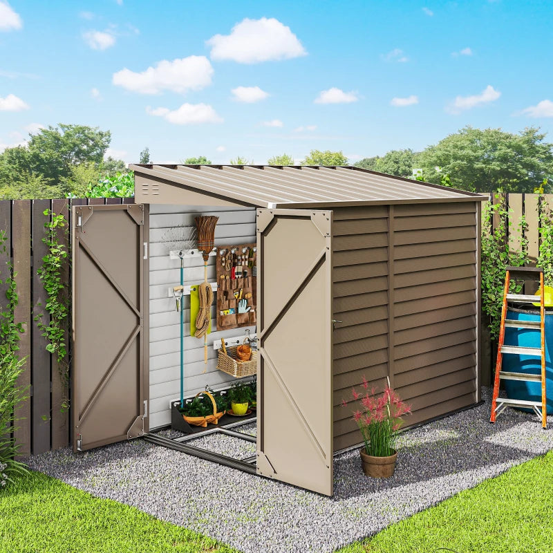 Outdoor Storage Shed 4.6'X9' Metal Lean-To Garden Tool Storage Brown