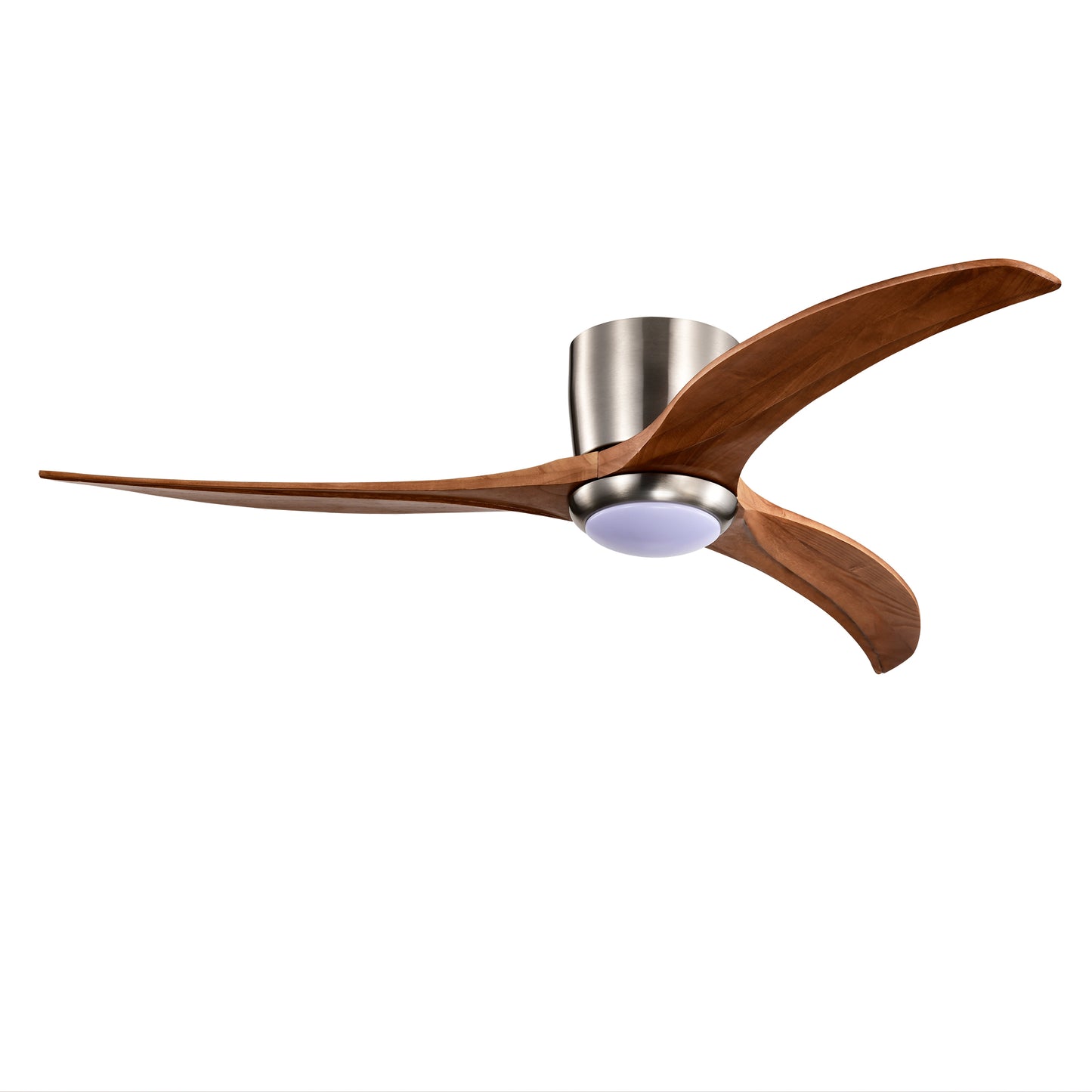 52-Inch Recessed Ceiling Fan with Light Strip, Solid Wood Blades, Remote Control, Noiseless Reversible Motor, Nickel Finish