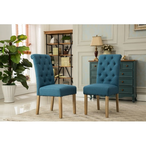 Tufted Solid Wood Dining Chair Set of 2 - Blue