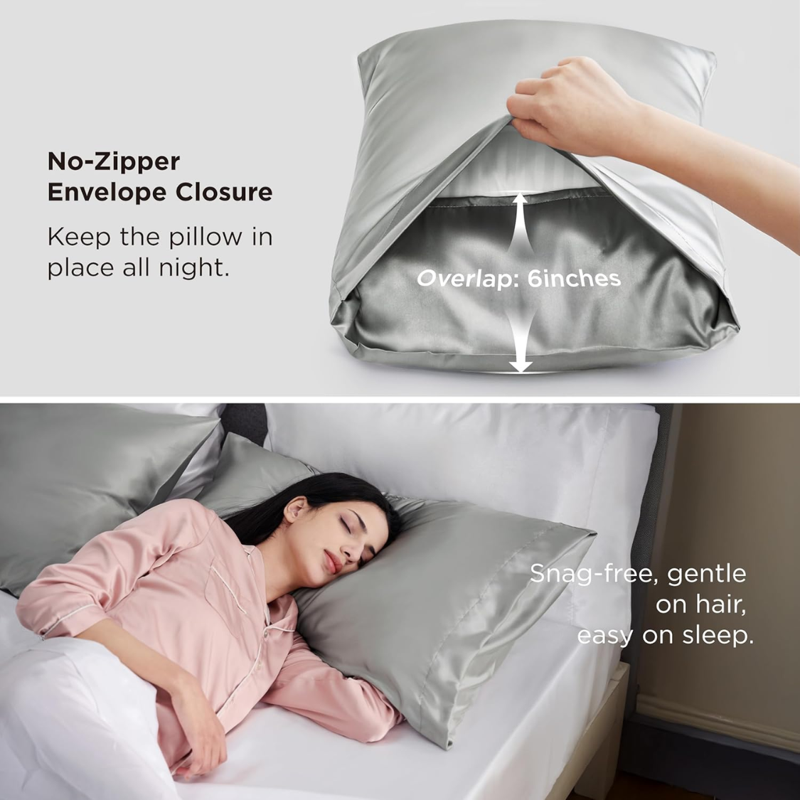 Queen Satin Pillowcase Set of 2 - Silver Cooling Covers