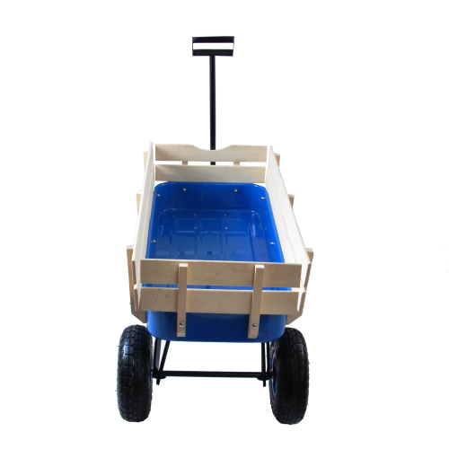 All Terrain Garden Wagon with Wood Railing and Air Tires for Outdoor Use