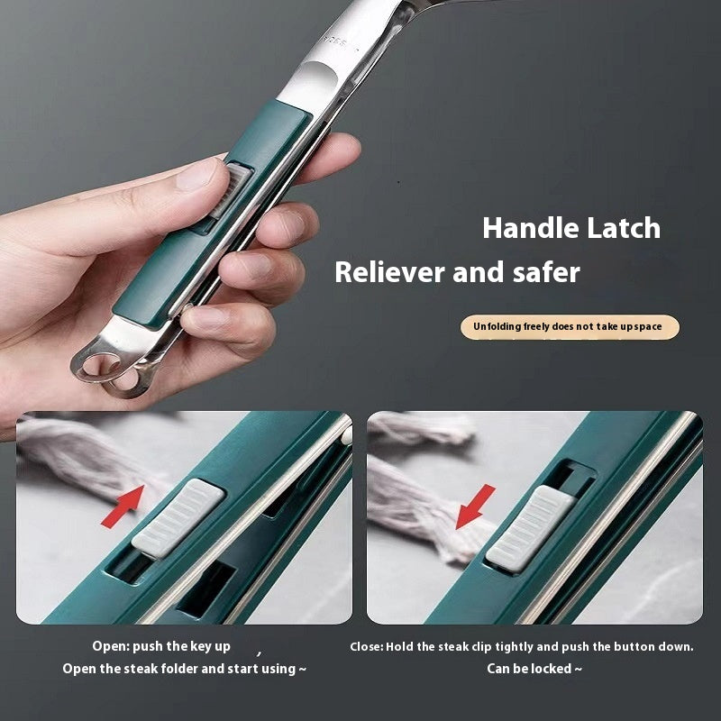 304 Stainless Steel Dual-Use Steak Tong with Slide Fastener - Kitchen Food Serving Tool
