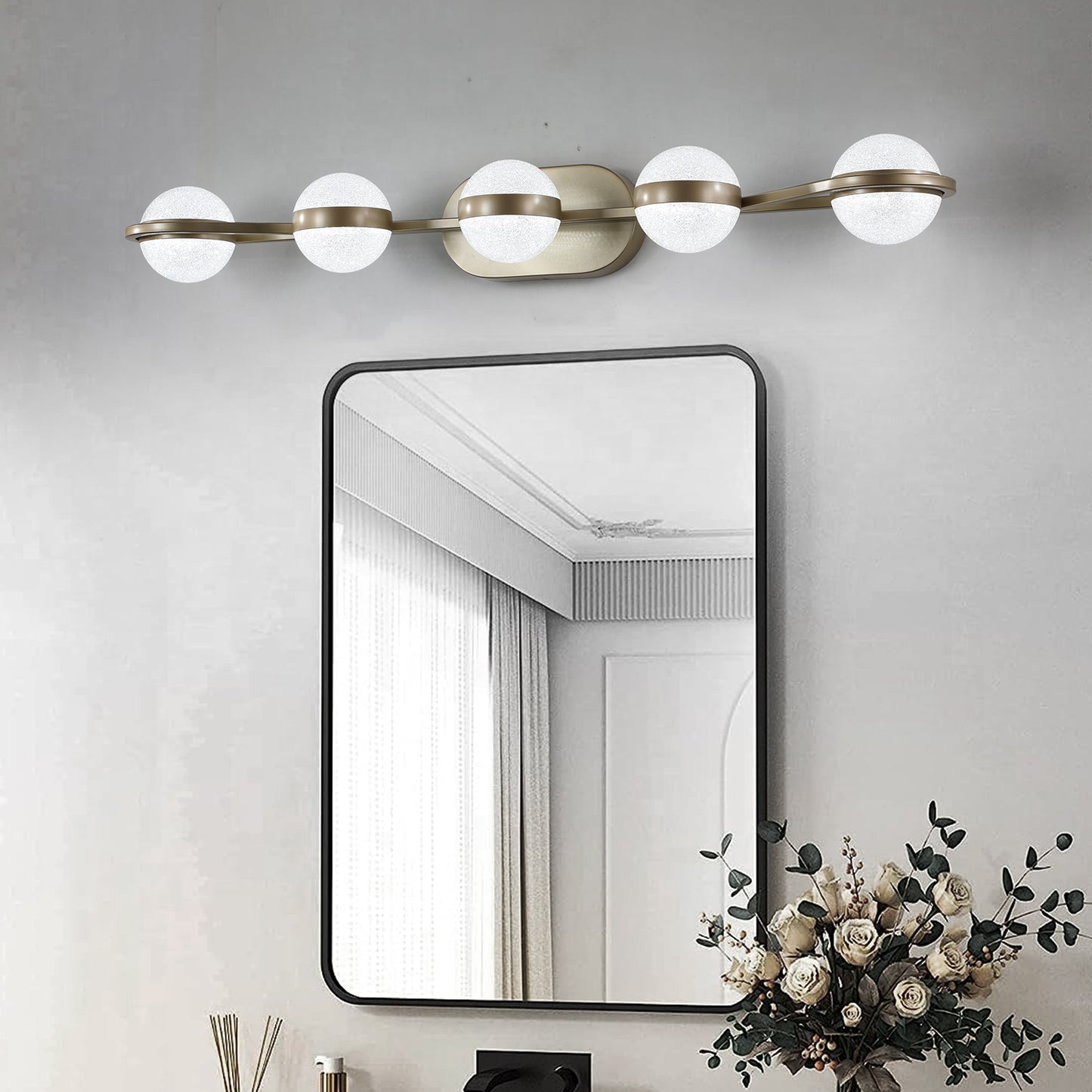 Modern Bathroom Vanity Light Fixture - 5 Bulb Crystal Shades