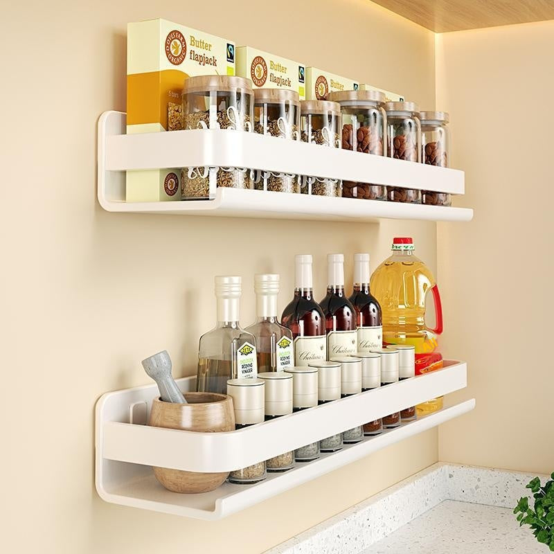 Milk White Kitchen Wall Rack - Multi-Purpose, Punch-Free Wall Shelf