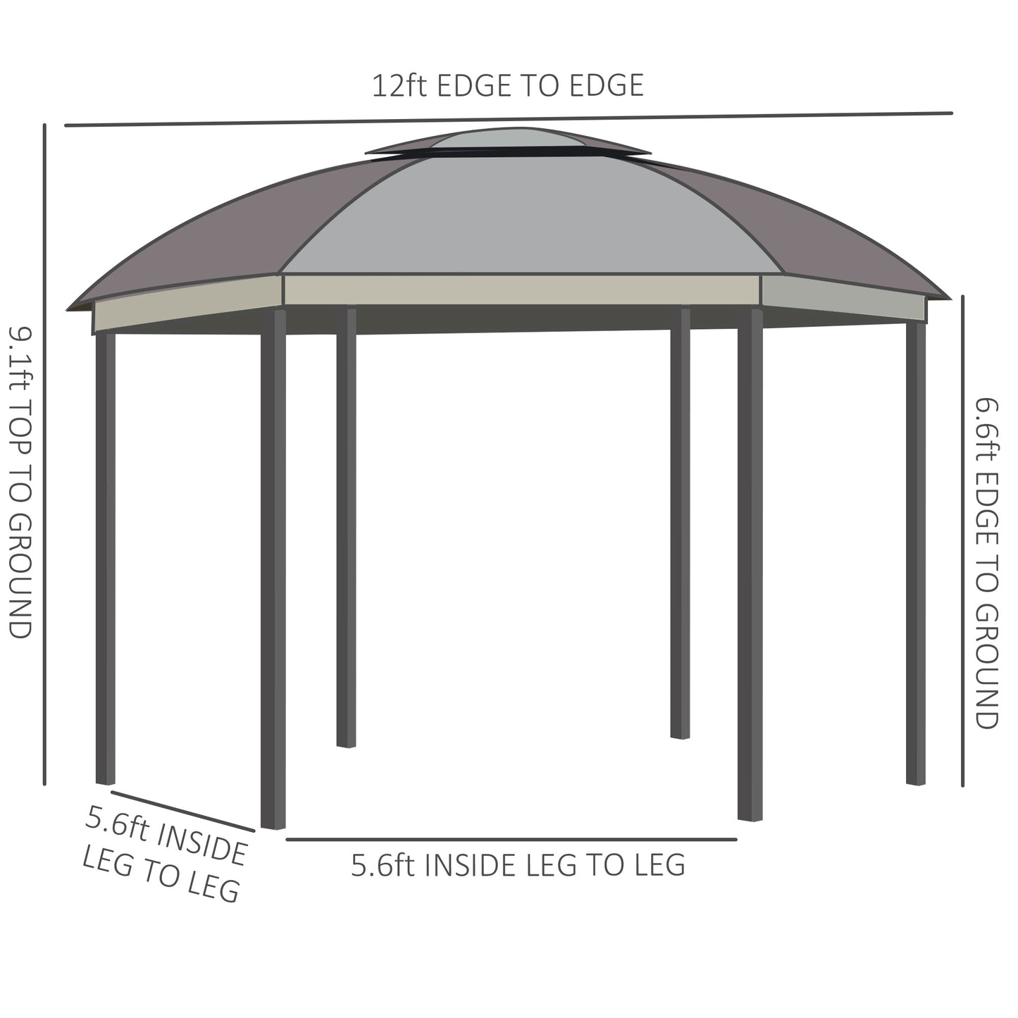 12' Round Outdoor Gazebo Canopy with Double Roof & Curtains