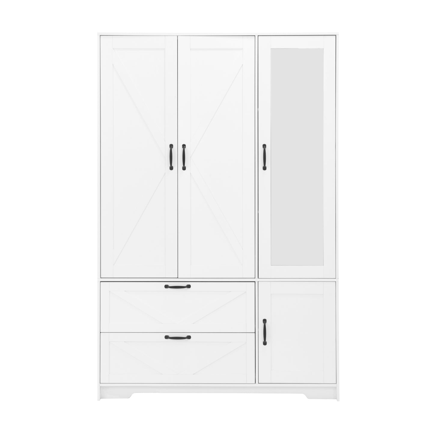 4-Door White Wardrobe Closet with Mirror & LED Lighting