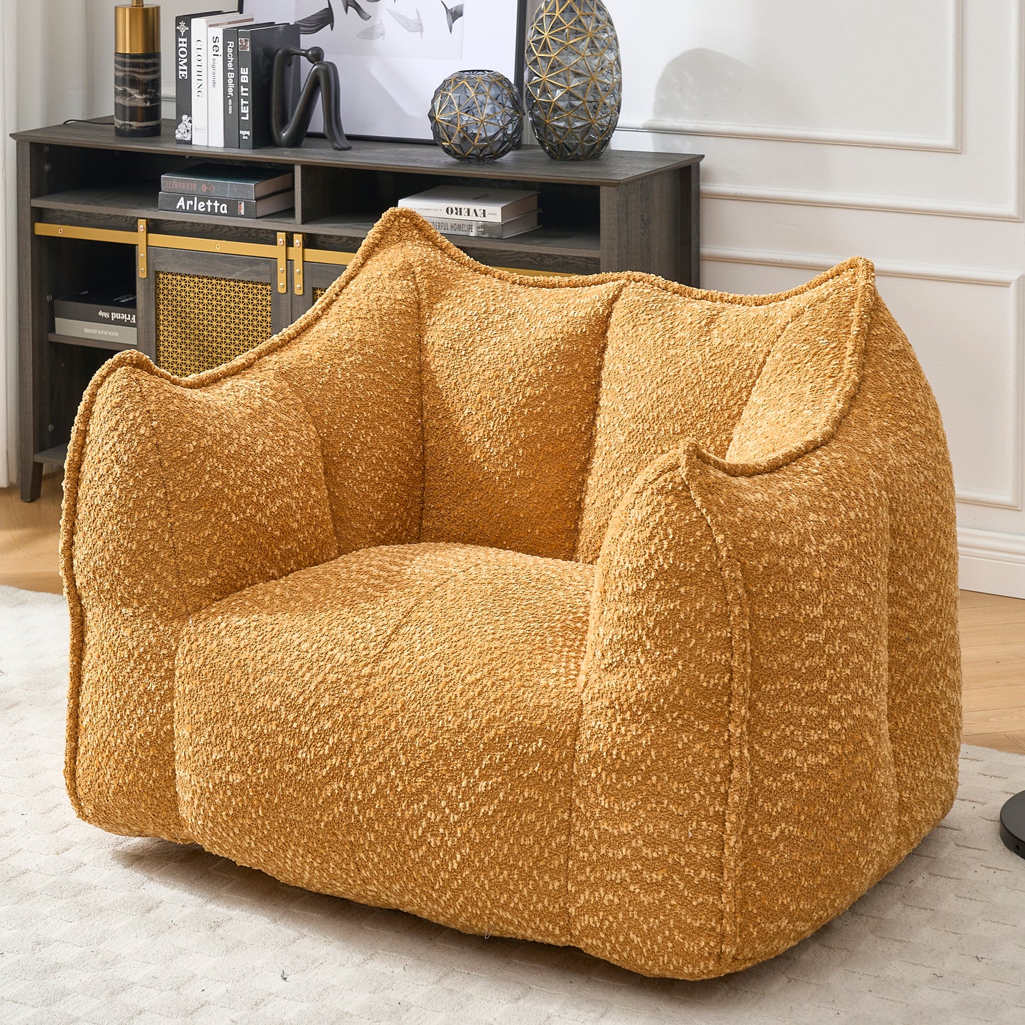 Yellow Chenille Bean Bag Chair - Comfortable Lazy Sofa for Adults
