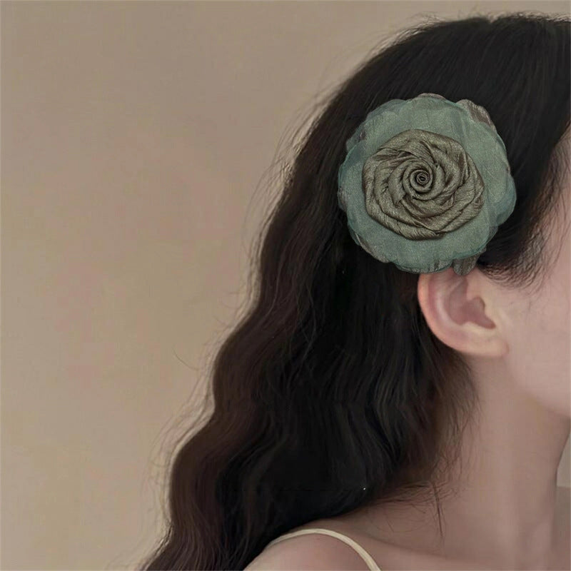 Elegant Dark Green Rose Hair Clip - High-End Hair Accessories for Women