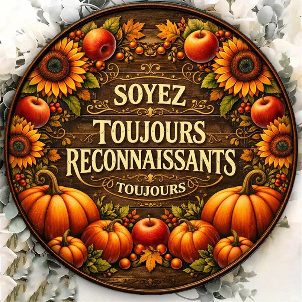 Autumn Harvest 2D Flat Round Sign - Vintage Pumpkin & Sunflower
