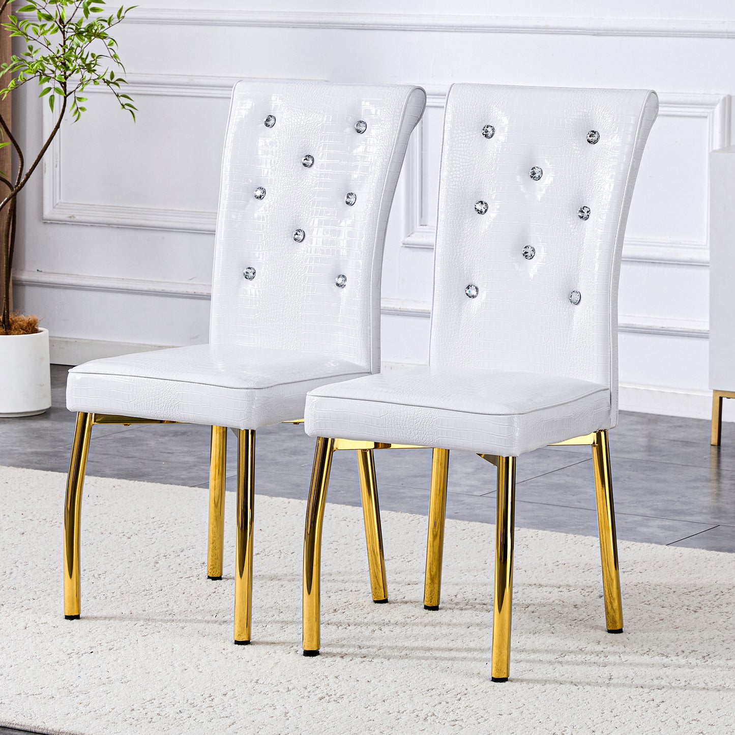 Set of 2 Retro Alligator Textured Dining Chairs with Crystal Accents
