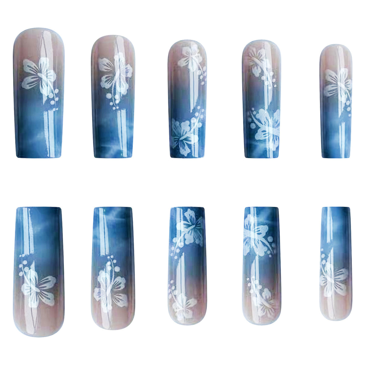 Summer Sea Blue Gradient Rectangle Nail Stickers for Nail Art