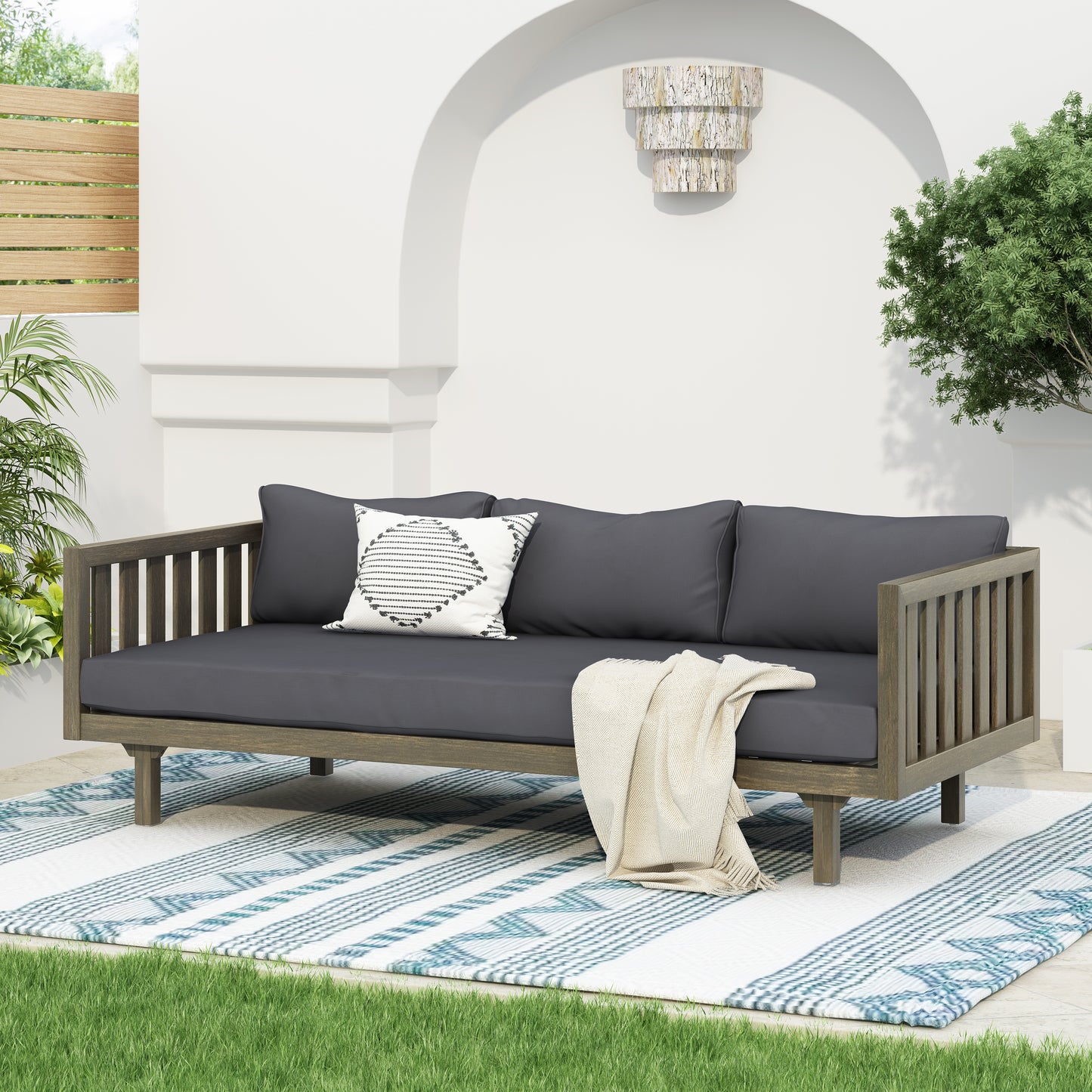 CLAREMONT 3 SEATER DAYBED GREY WOOD CUSHION