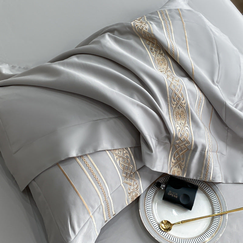 Cotton Four-Piece Mattress Cover Bedding Set with Embroidery