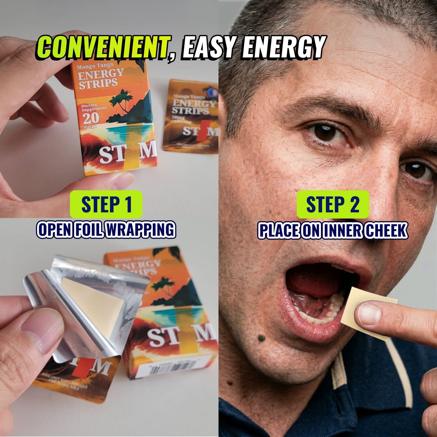 Energy Strips with 50mg Caffeine - Instant Absorption & Jitter-Free Focus