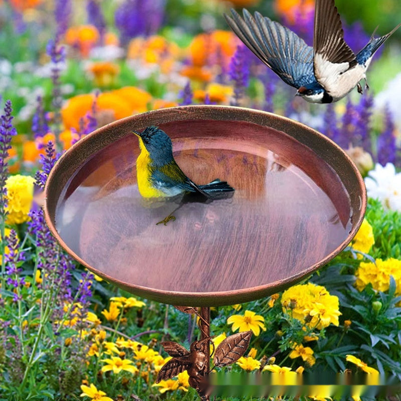 Retro Iron Bird Feeding Flowerpot - Decorative Garden Art