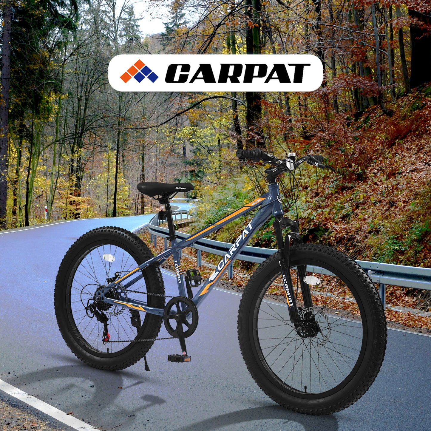 24 Inch Fat Tire Mountain Bike - Full Shimano 7 Speed, Gray