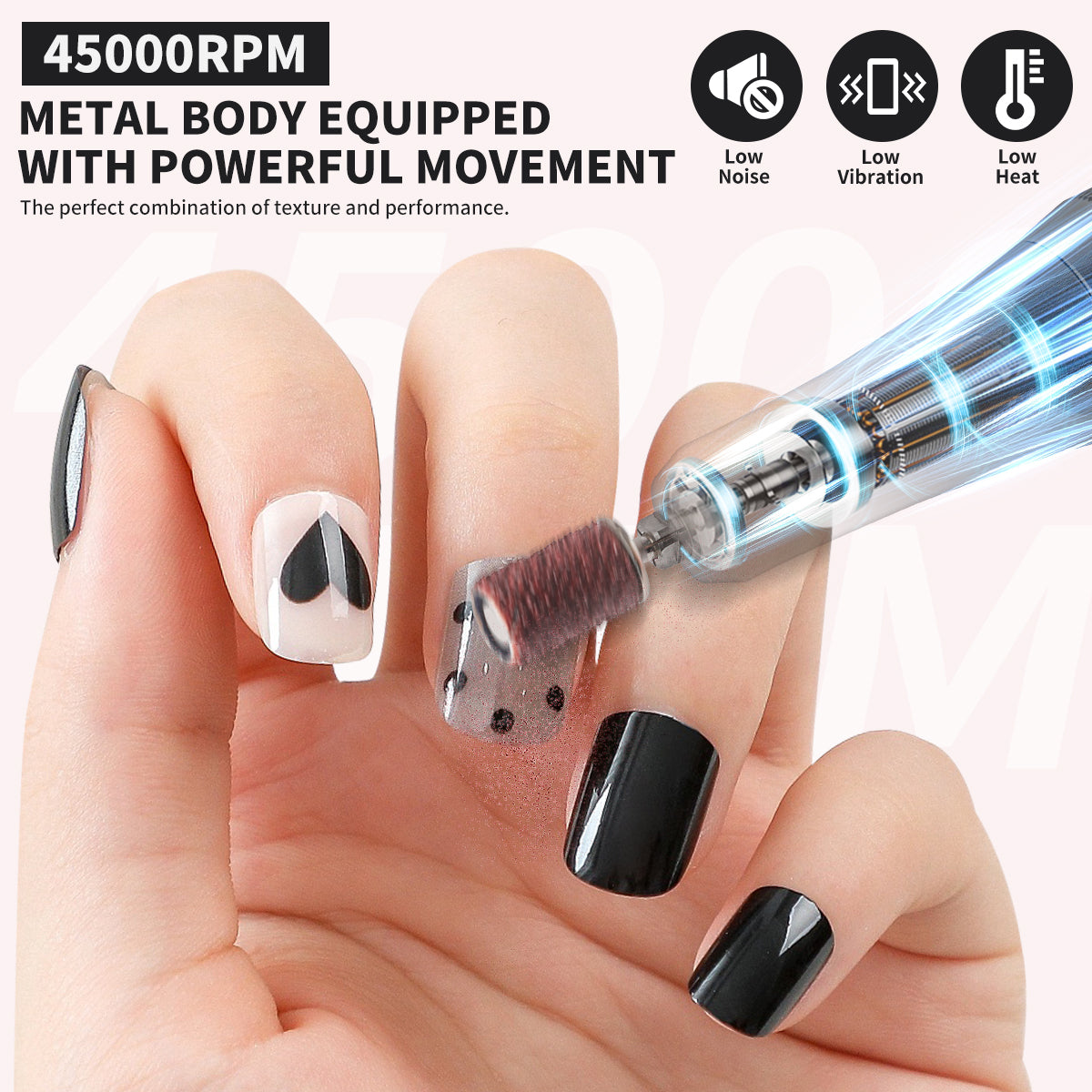 45000RPM Rechargeable Electric Nail Drill Kit - Portable E-File with 6 Bits
