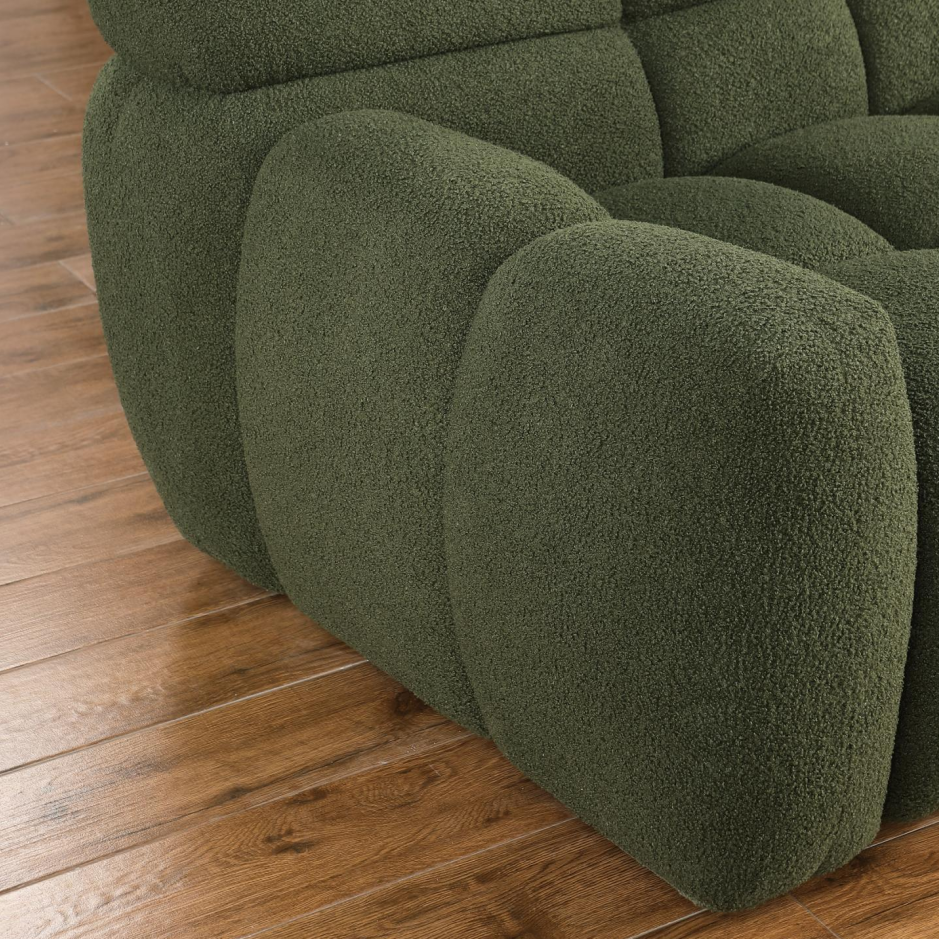 Olive Green Boucle Sofa - 3 Seater with Rolled Arms