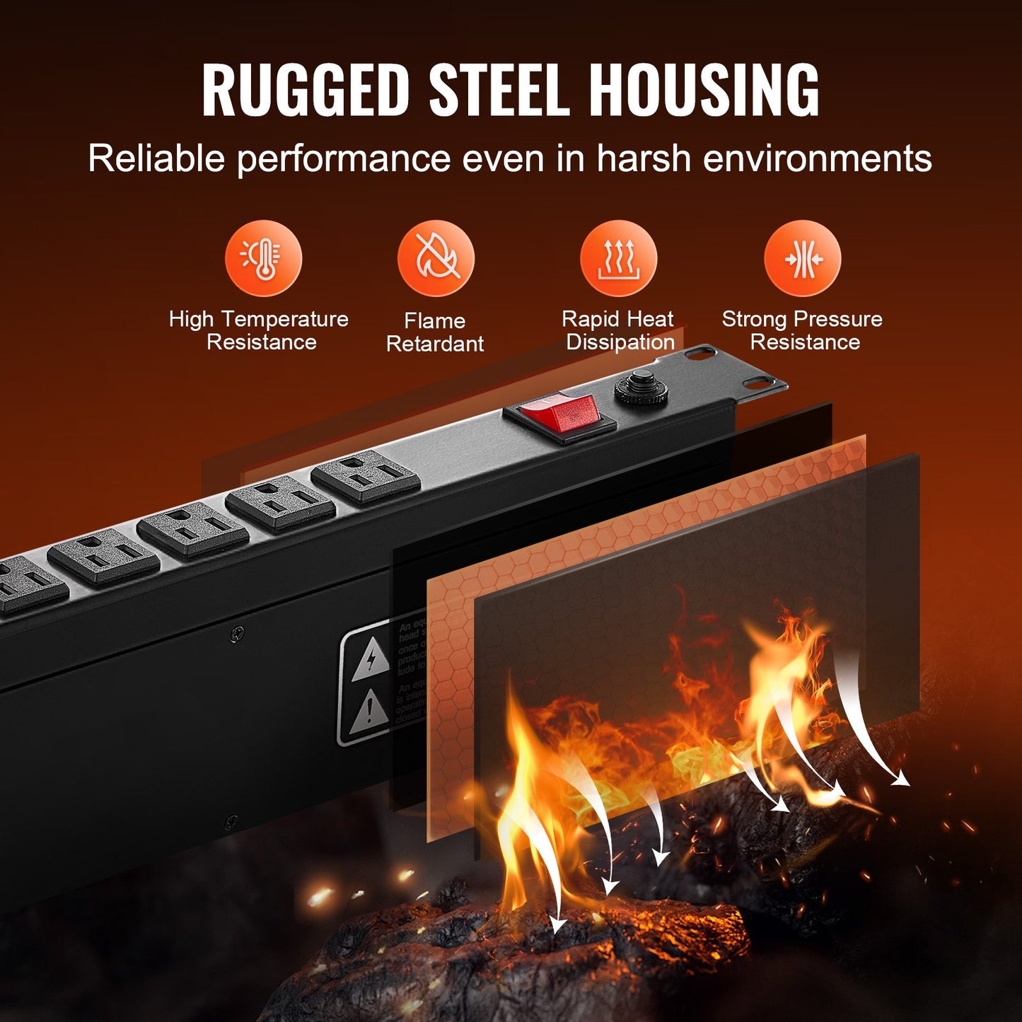 19-Inch Rack Mount Power Strip with 12 Outlets Surge Protector Black