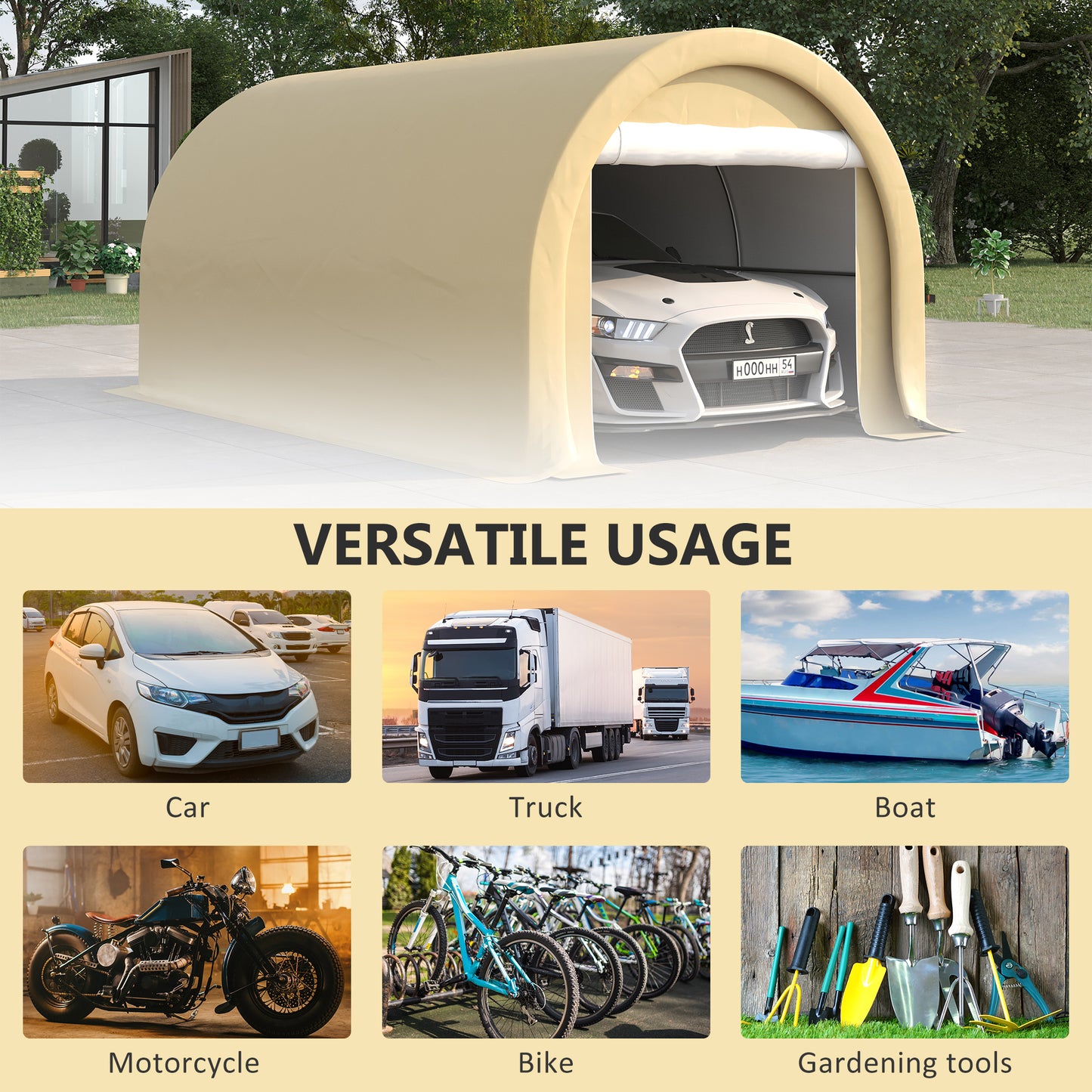 Heavy Duty Portable Garage Canopy - 10x16 ft, Beige