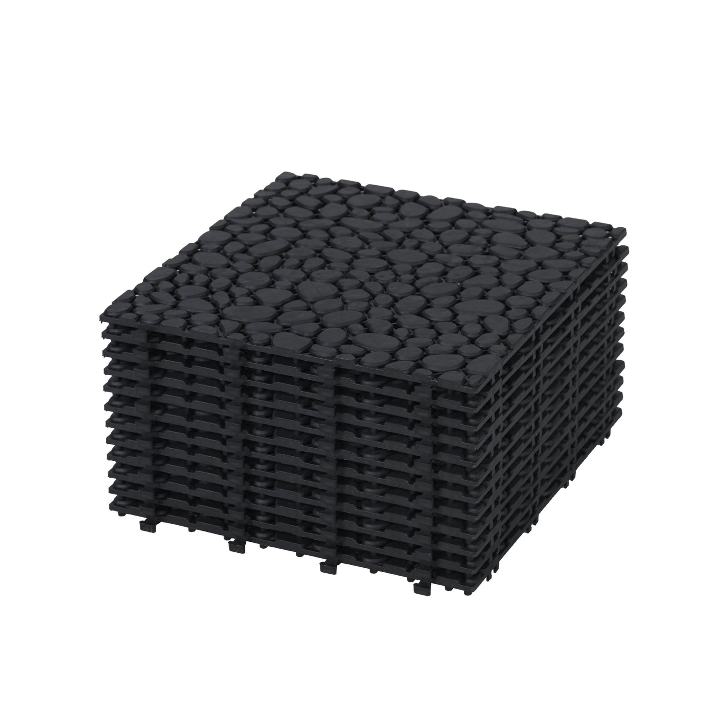 12x12 Inch Plastic Interlocking Deck Tiles - Black, Pack of 12