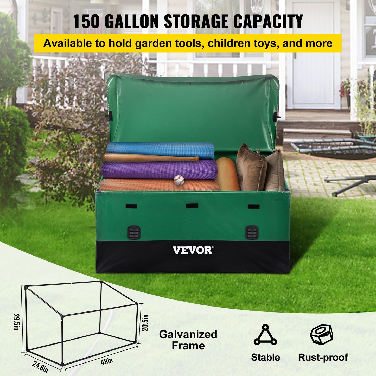 150 Gallon Waterproof Outdoor Storage Box with Galvanized Frame