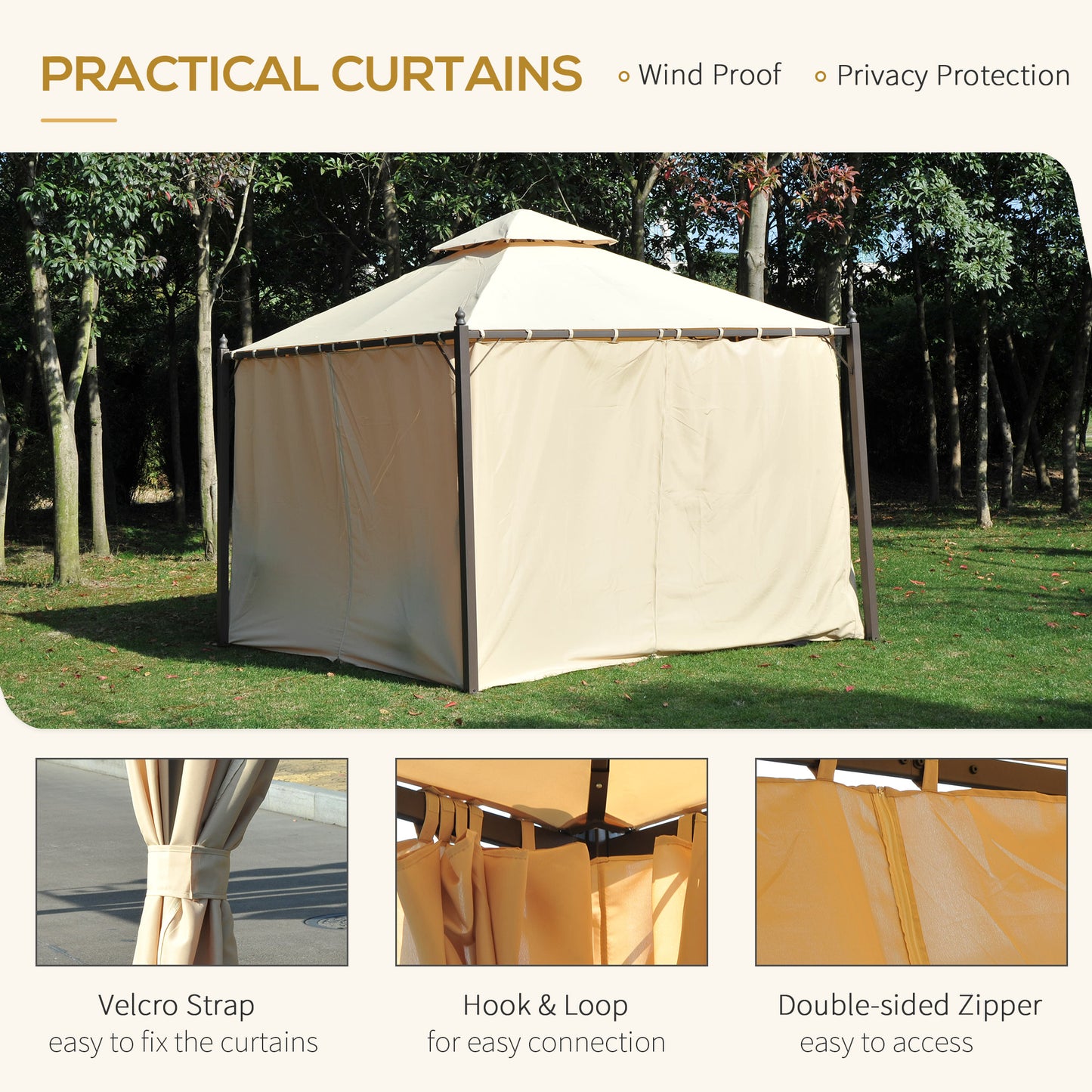 10x10 Steel Outdoor Patio Gazebo with Polyester Curtains