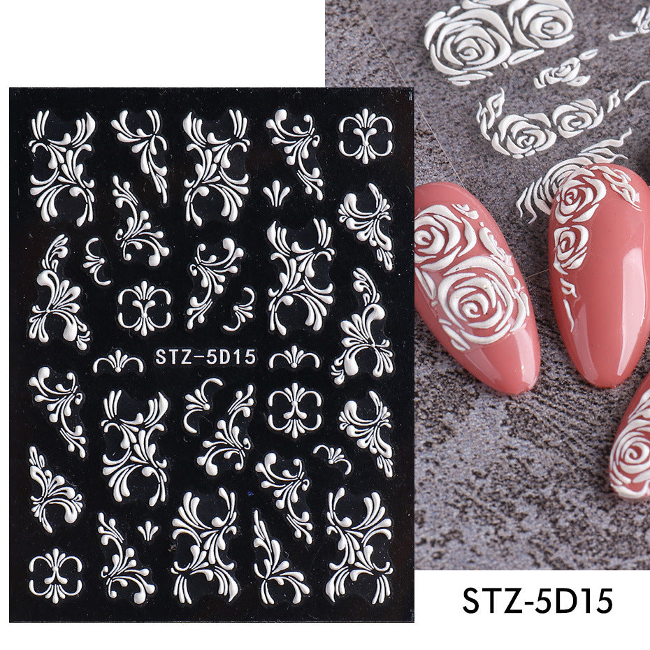 3D Carved Rose Pattern Nail Art Decorations Set - Multiple Styles