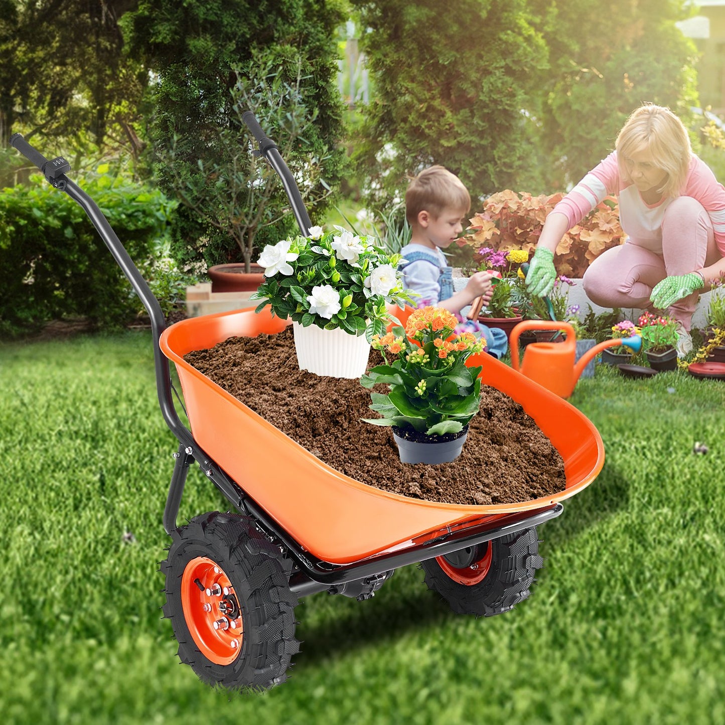 Electric Wheelbarrow Cart 500W Powered Garden Wagon with 573 Lb Capacity