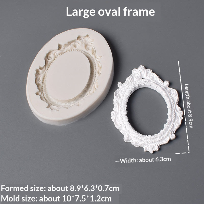 European-Style Carved Photo Frame Mold Large Oval Silicone Frame