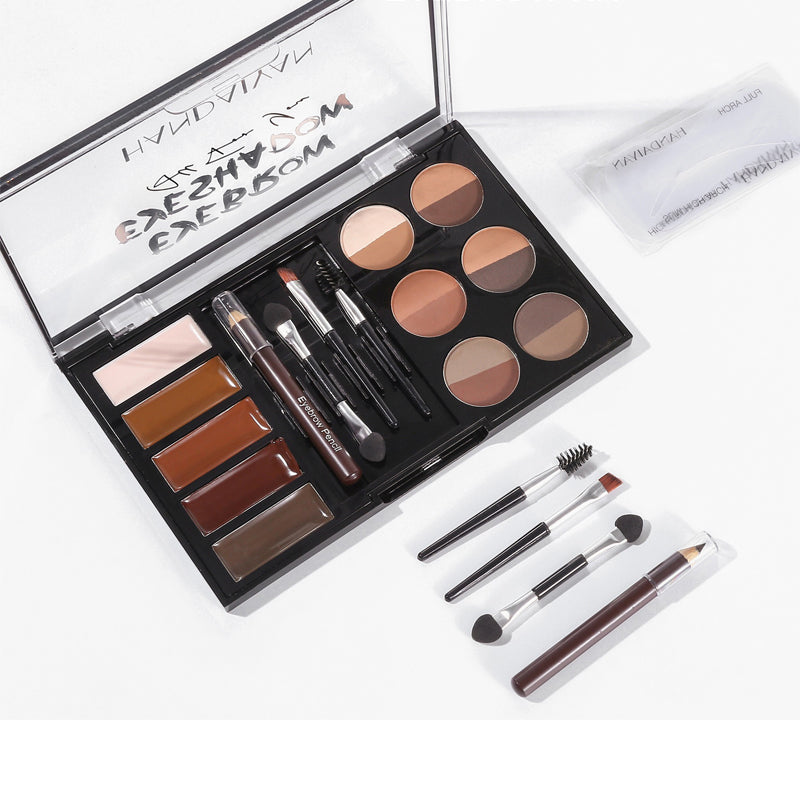 Eyebrow Makeup Palette Kit with Powder and Stencils - Black