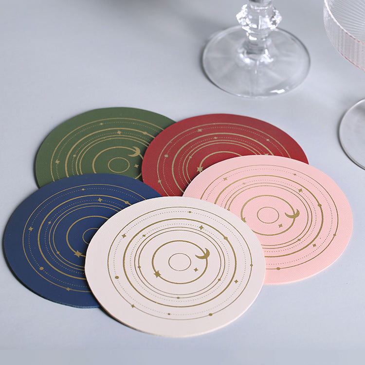 Waterproof Leather Coaster Set - Star Rail Pattern for Dining & Home Decor