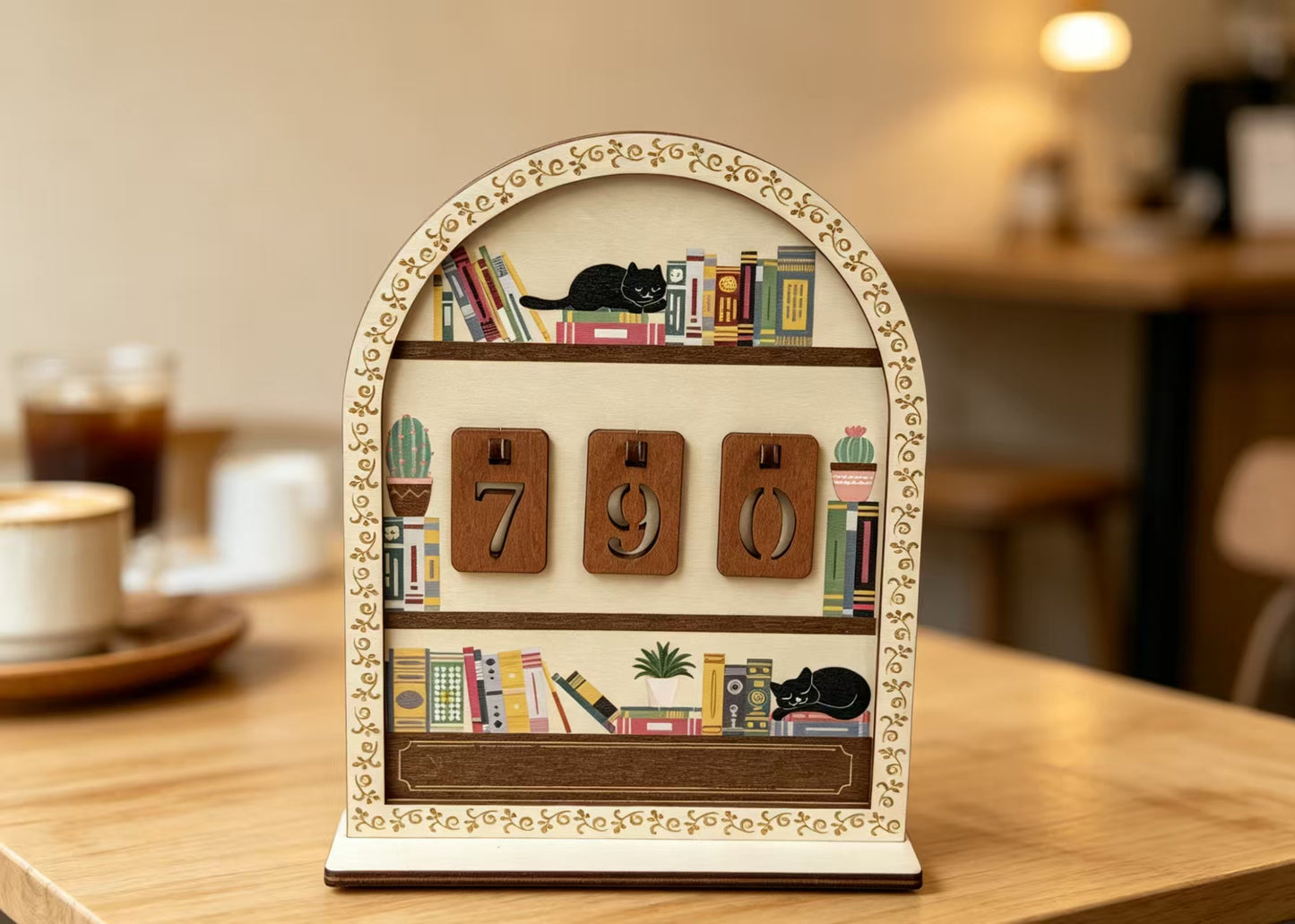 Wooden Black Cat Bookshelf Reading Tracker - Reusable Book Log & Desk Decor