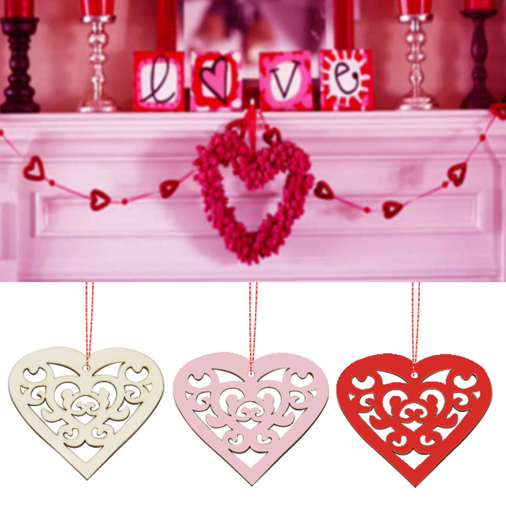 Decorative Wooden Pendant Crafts Set - Abstract Heart Shapes, 10 Pieces